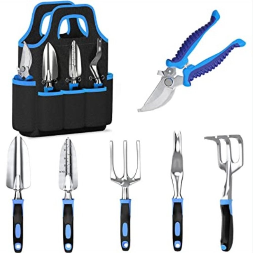 7 pc - Heavy Duty Aluminum - Hand Gardening Tool Set   (Blue/Black)